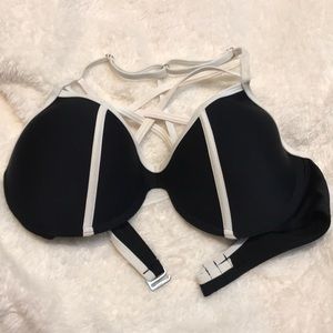 Black and White Criss Cross Racerback Bikini Top